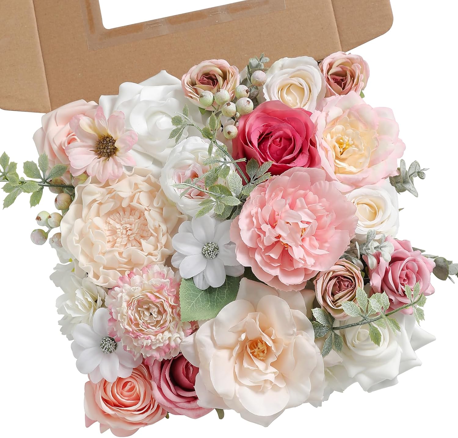 YYHUAWU Artificial Flowers Combo Set Fake Flower Leaf Box with Stems for DIY Wedding Bouquets Centerpieces Arrangements Baby Shower Party Home Decorations (Brown & Nude Color)