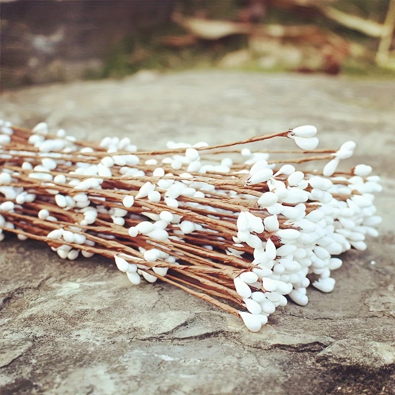 30pcs Realistic Artificial White Berry Stems with Plastic Branches - Ideal for DIY Wreaths, Holiday Home Decor, Seasonal Tabletop Accents, Various Room Types