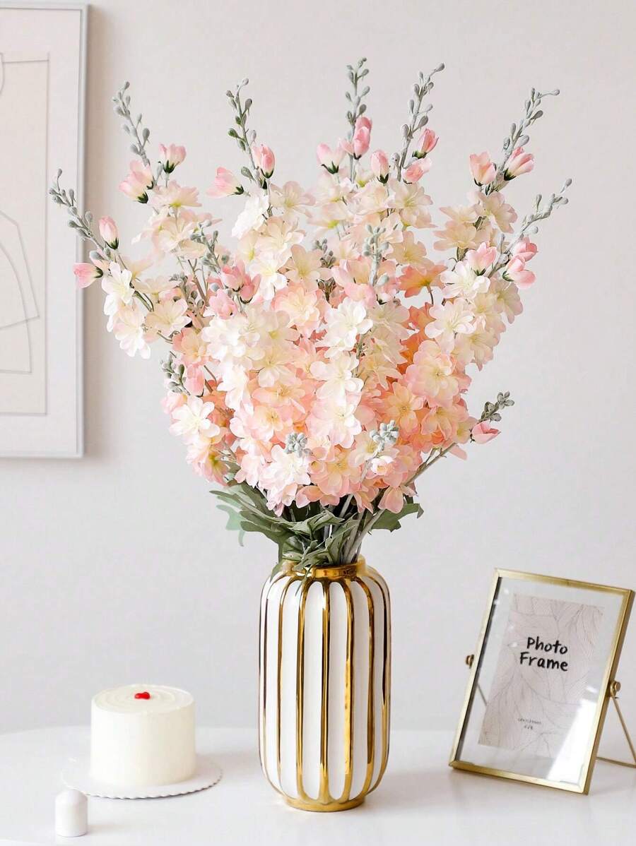 4pcs Artificial Delphinium Flowers – 33'' Silk Larkspur Stems for Home & Wedding Decor