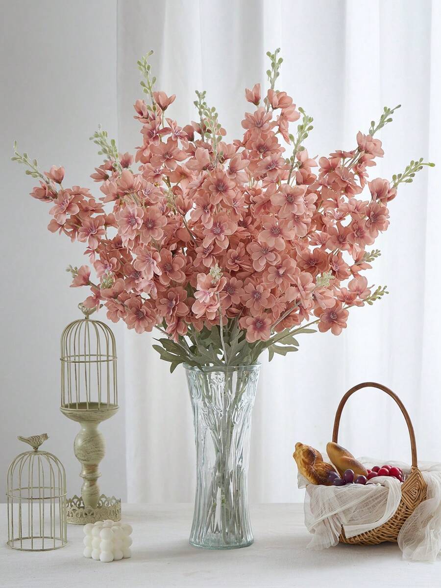 4pcs Artificial Delphinium Flowers – 33'' Silk Larkspur Stems for Home & Wedding Decor