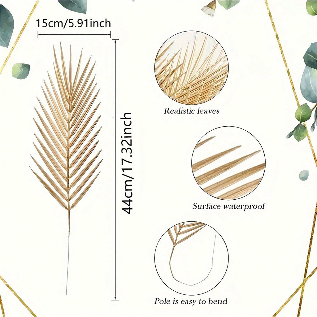 30/60pcs Gold Artificial Palm Leaves – 17.3in Faux Foliage for Wedding & Home Decor