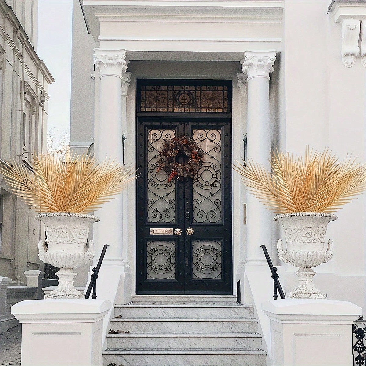 30/60pcs Gold Artificial Palm Leaves – 17.3in Faux Foliage for Wedding & Home Decor