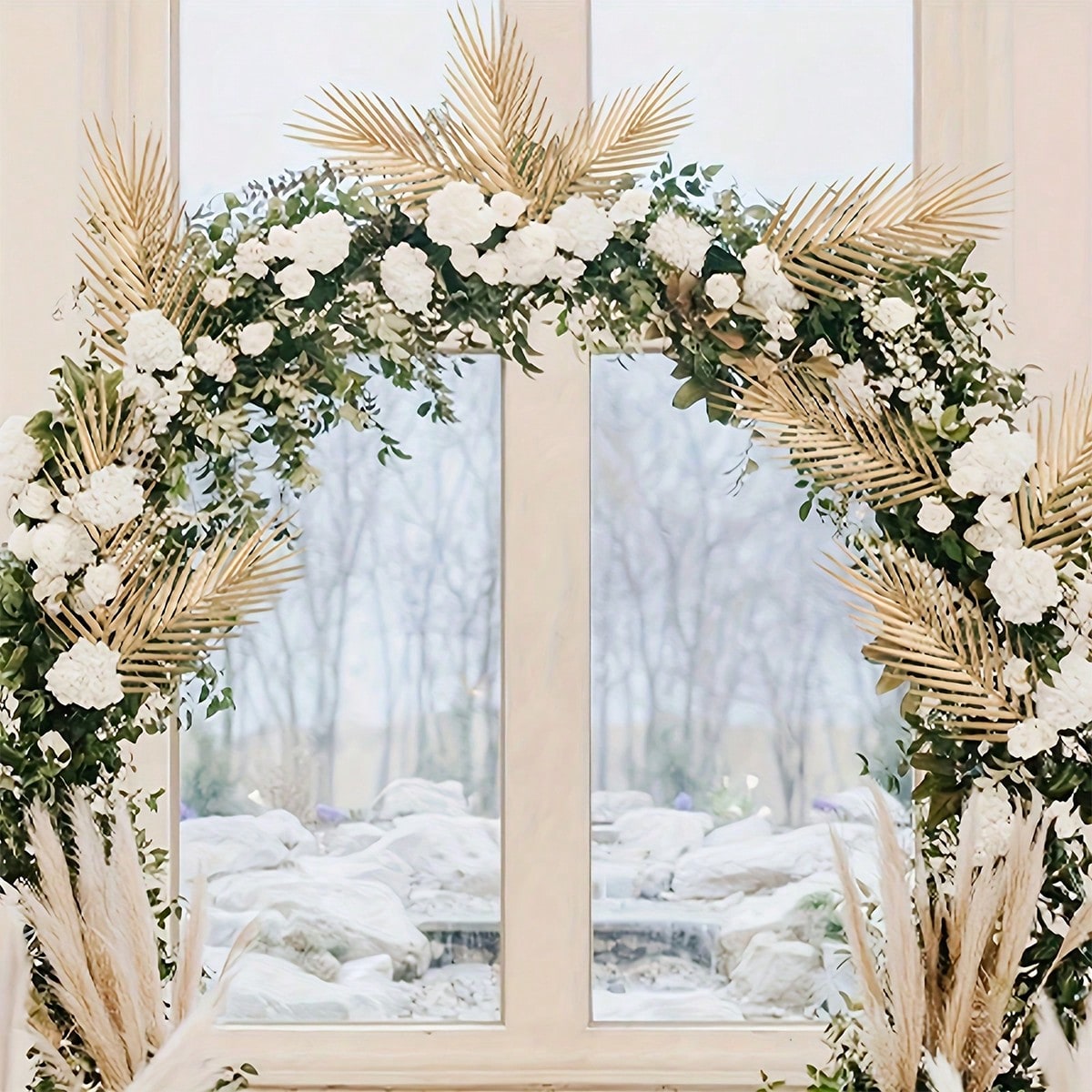 30/60pcs Gold Artificial Palm Leaves – 17.3in Faux Foliage for Wedding & Home Decor