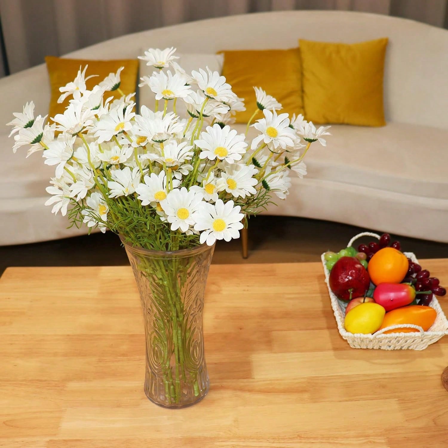 12PCS Chamomile Simulation Flower, European Table Small Daisy Fake Flower Home Decoration