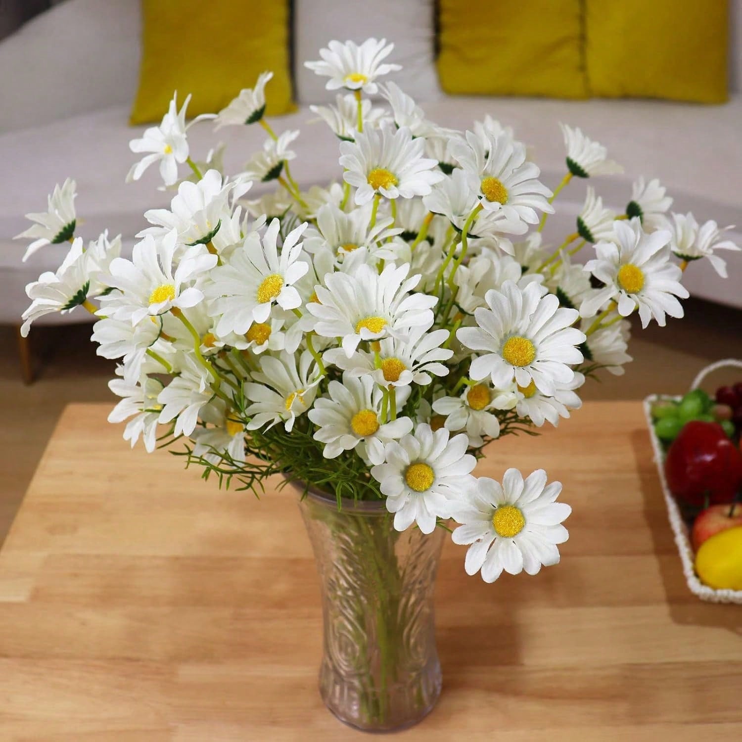 12PCS Chamomile Simulation Flower, European Table Small Daisy Fake Flower Home Decoration