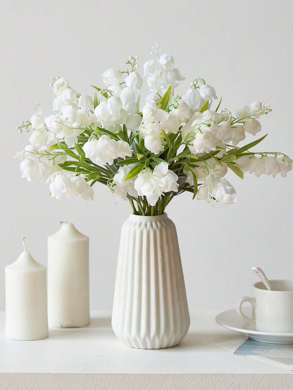 6/12cs Artificial Lily Of The Valley Faux White Bell Flowers Wind Chime Orchid Silk Flowers Wedding Bouquet, May Flower Table Centerpieces For Home Garden Wedding Party Decor