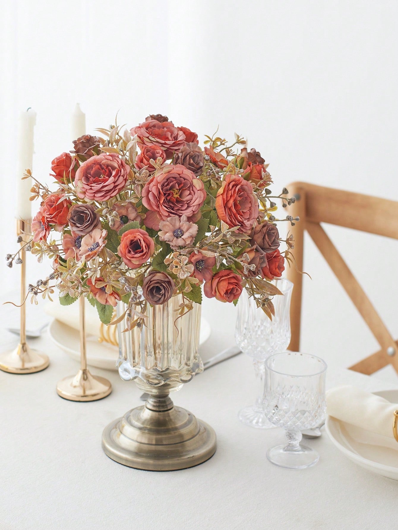 3/6pcs Artificial Rose & Peony Bouquet – Silk Flowers for Wedding & Home Decor