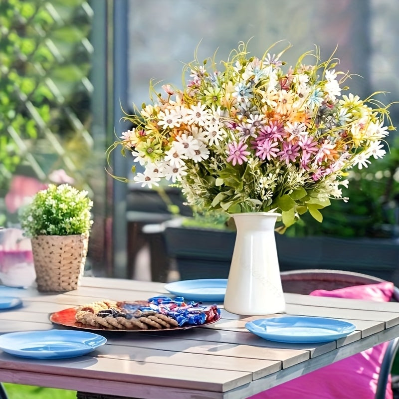 6-piece wildflower artificial daisies, UV-resistant outdoor faux wild flower bouquets, bulk artificial greenery decorations for vase arrangements and spring home decor (maintenance-free).