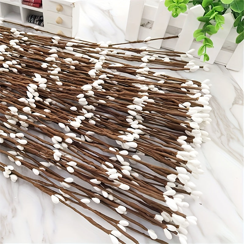 30pcs Realistic Artificial White Berry Stems with Plastic Branches - Ideal for DIY Wreaths, Holiday Home Decor, Seasonal Tabletop Accents, Various Room Types