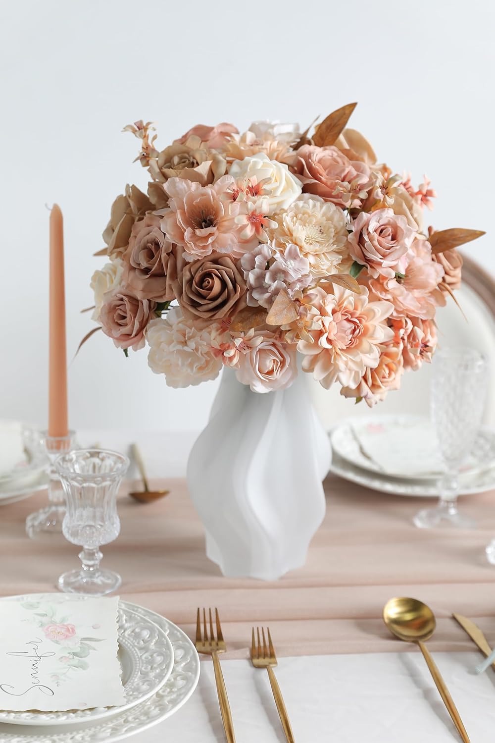 YYHUAWU Artificial Flowers Combo Set Fake Flower Leaf Box with Stems for DIY Wedding Bouquets Centerpieces Arrangements Baby Shower Party Home Decorations (Brown & Nude Color)
