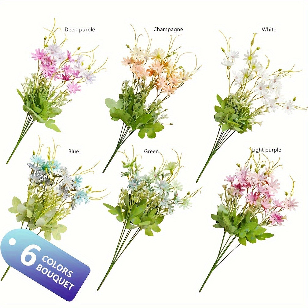 6-piece wildflower artificial daisies, UV-resistant outdoor faux wild flower bouquets, bulk artificial greenery decorations for vase arrangements and spring home decor (maintenance-free).