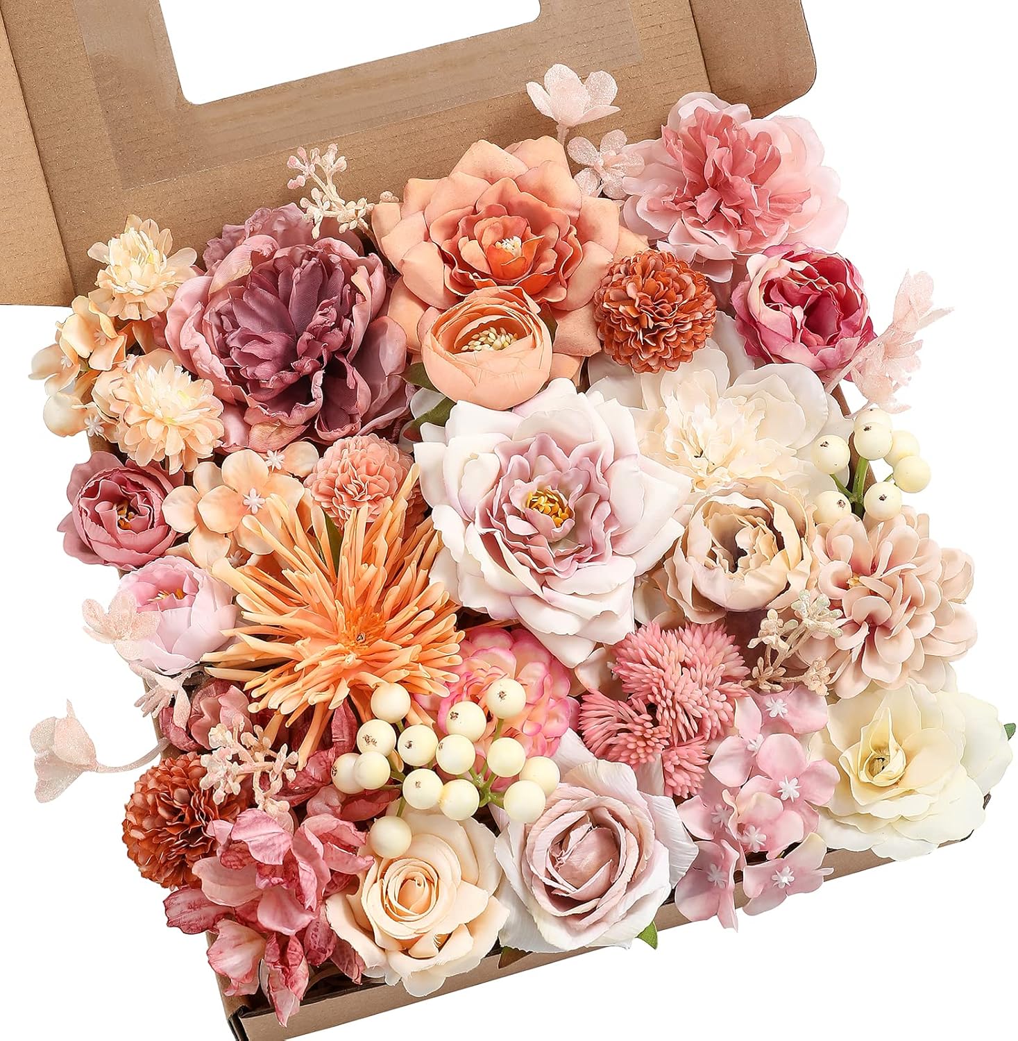 YYHUAWU Artificial Flowers Combo Set Fake Flower Leaf Box with Stems for DIY Wedding Bouquets Centerpieces Arrangements Baby Shower Party Home Decorations (Brown & Nude Color)