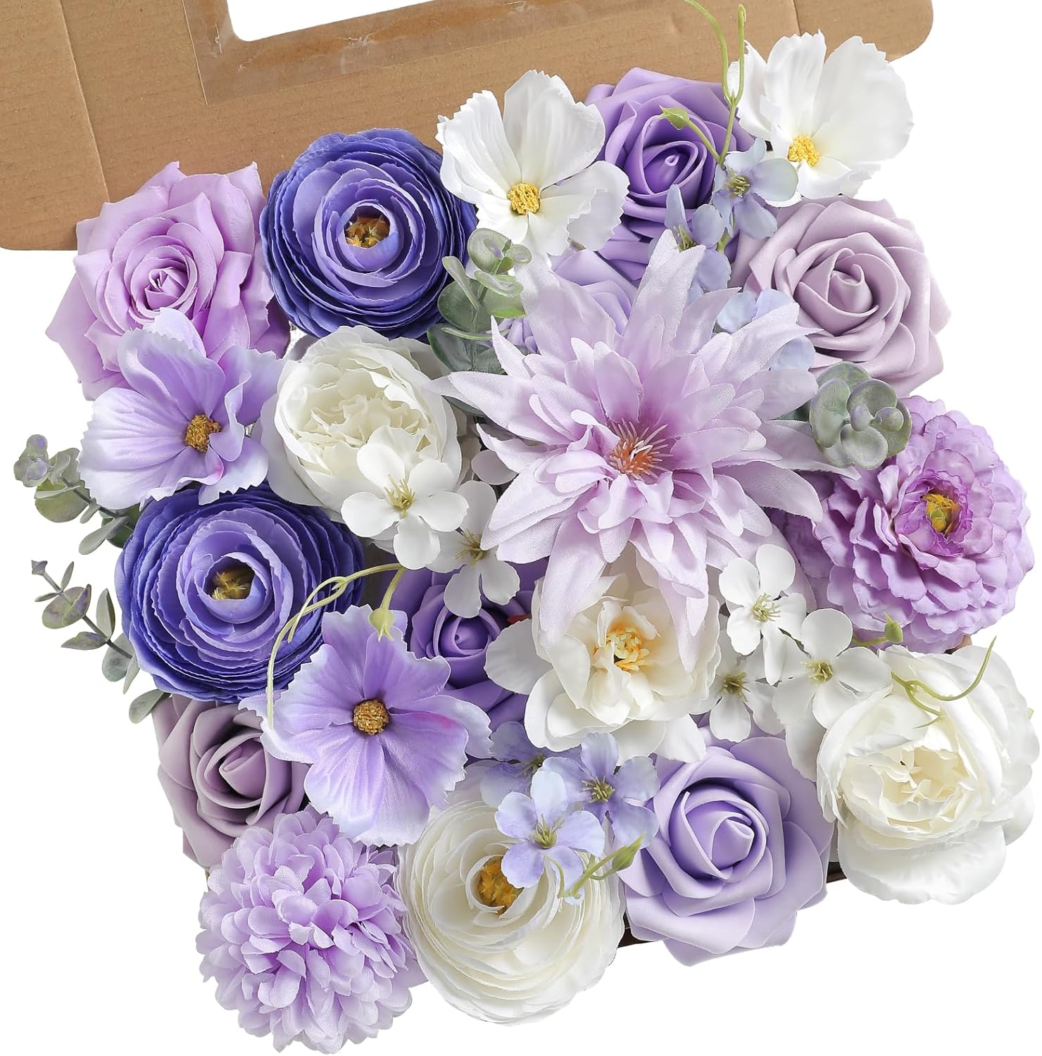 YYHUAWU Artificial Flowers Combo Set Fake Flower Leaf Box with Stems for DIY Wedding Bouquets Centerpieces Arrangements Baby Shower Party Home Decorations (Brown & Nude Color)
