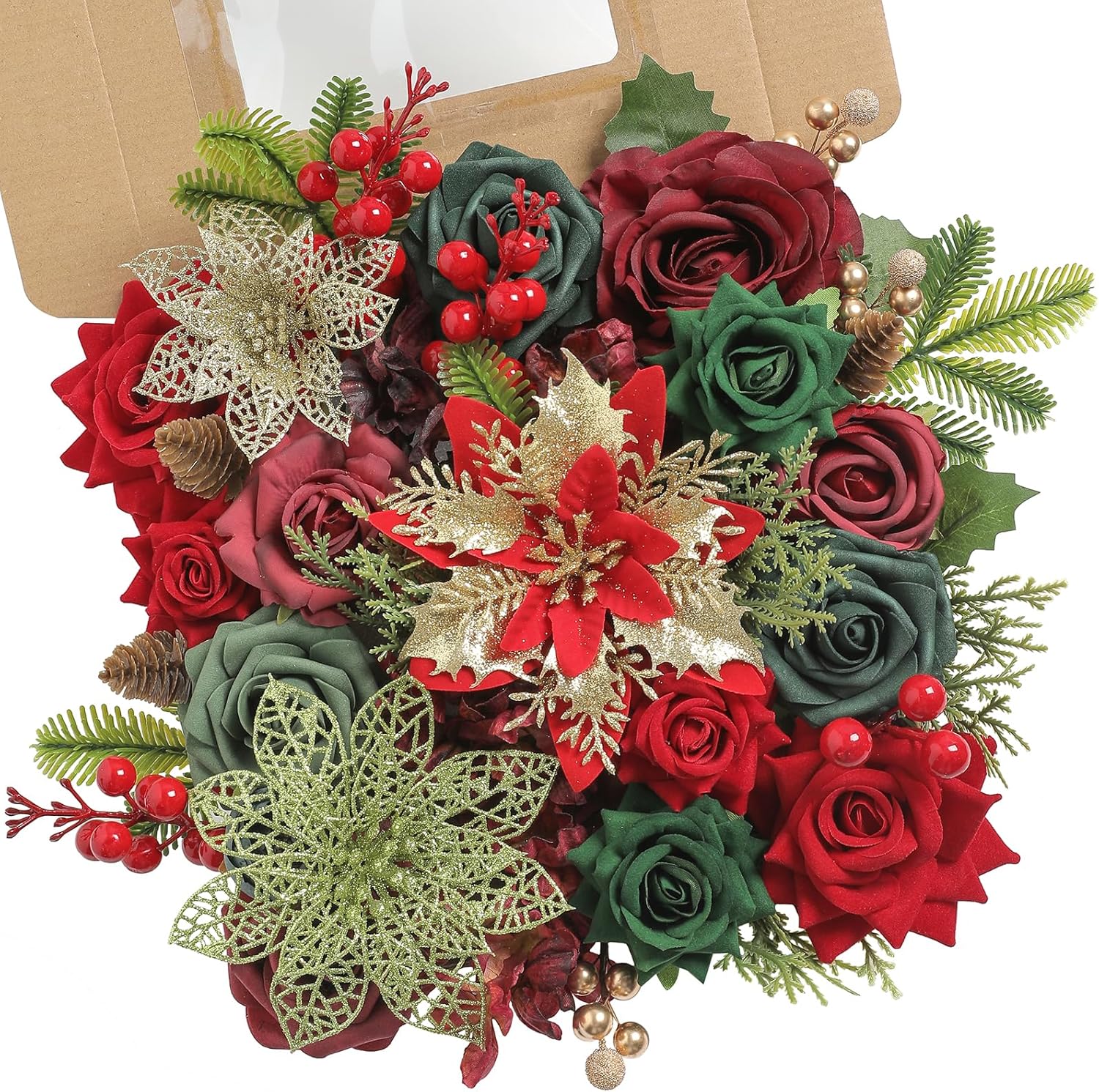 YYHUAWU Artificial Flowers Combo Set Fake Flower Leaf Box with Stems for DIY Wedding Bouquets Centerpieces Arrangements Baby Shower Party Home Decorations (Brown & Nude Color)