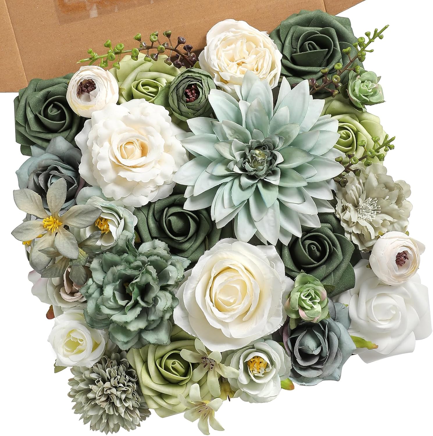 YYHUAWU Artificial Flowers Combo Set Fake Flower Leaf Box with Stems for DIY Wedding Bouquets Centerpieces Arrangements Baby Shower Party Home Decorations (Brown & Nude Color)