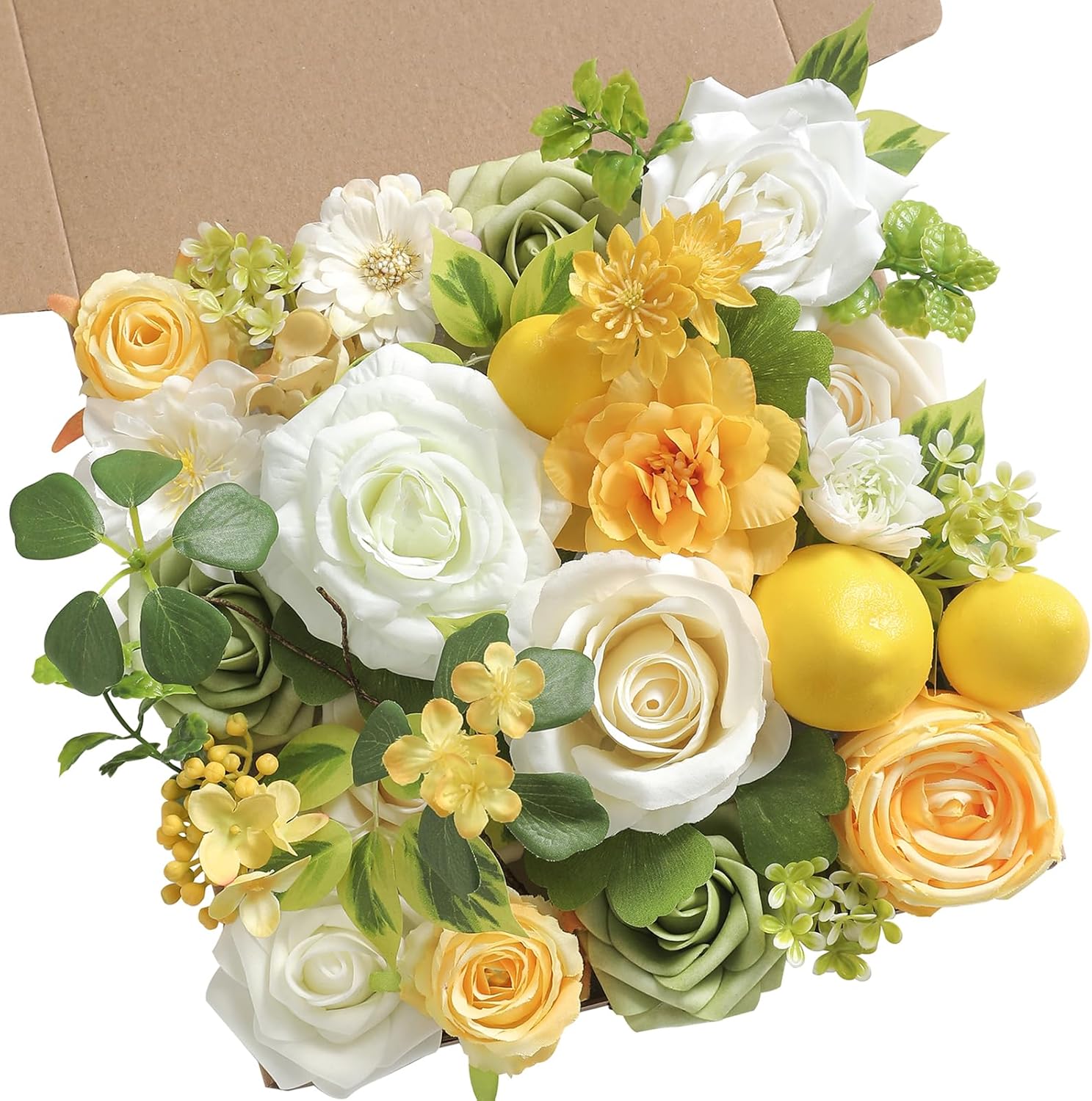 YYHUAWU Artificial Flowers Combo Set Fake Flower Leaf Box with Stems for DIY Wedding Bouquets Centerpieces Arrangements Baby Shower Party Home Decorations (Brown & Nude Color)