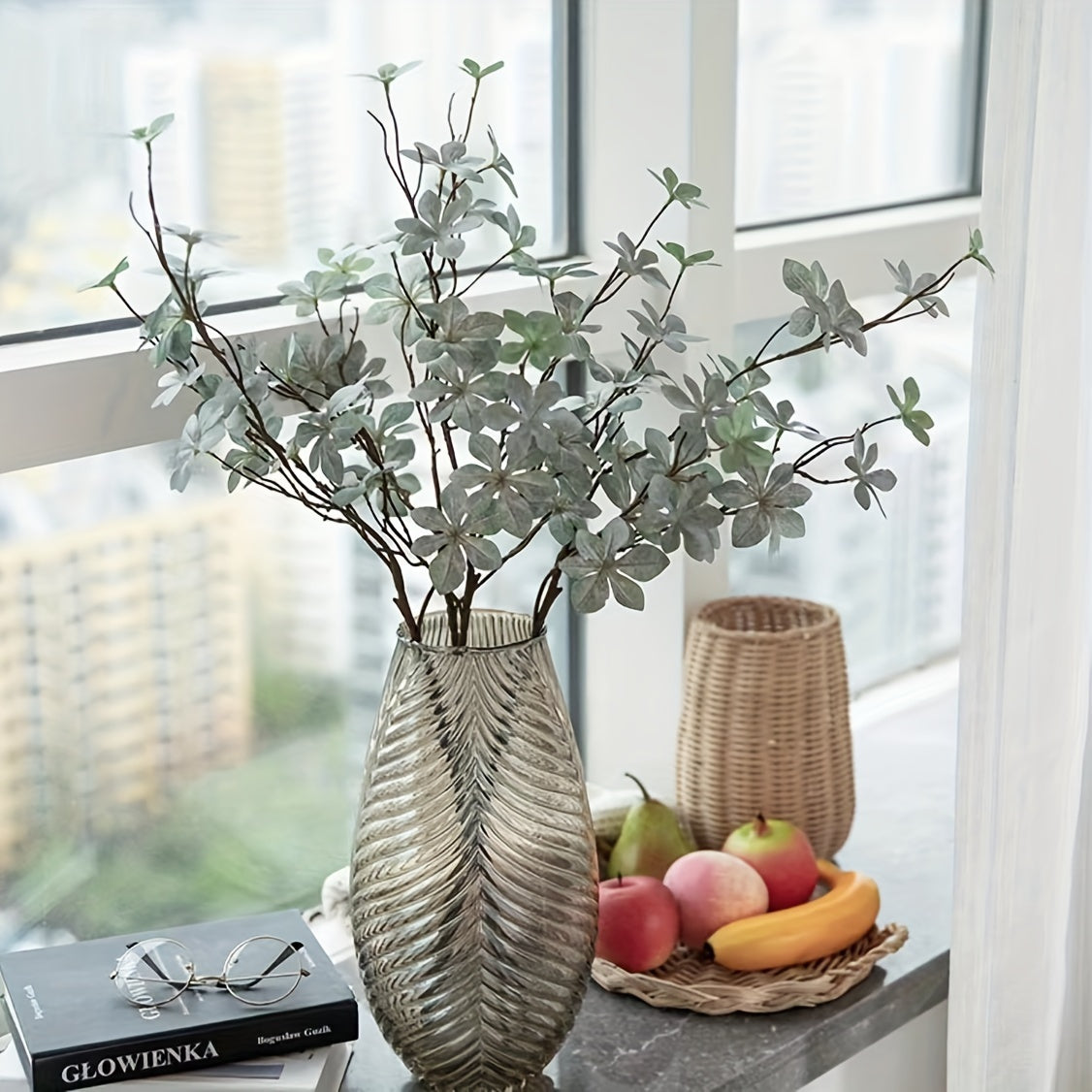 3-Pack Artificial Eucalyptus Branches with Pinkish-Green Leaves - Realistic Faux Floral Arrangement for Home Decor