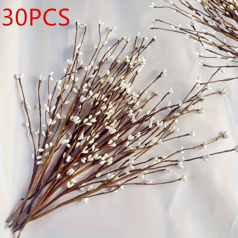 30pcs Realistic Artificial White Berry Stems with Plastic Branches - Ideal for DIY Wreaths, Holiday Home Decor, Seasonal Tabletop Accents, Various Room Types